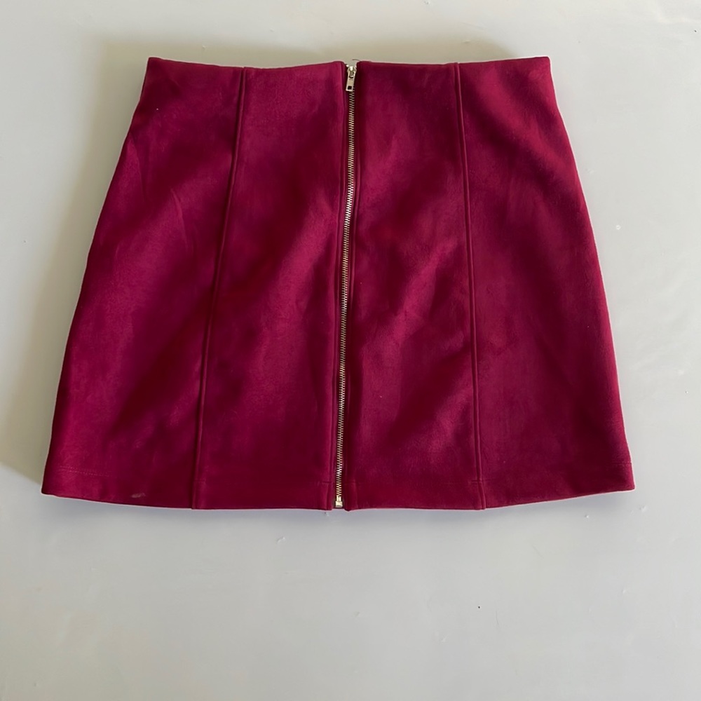 Red suede zip up skirt